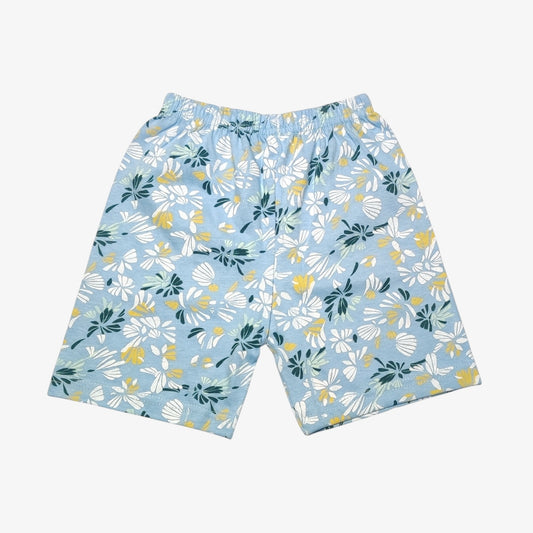 Mist blue baby shorts with all-over floral print