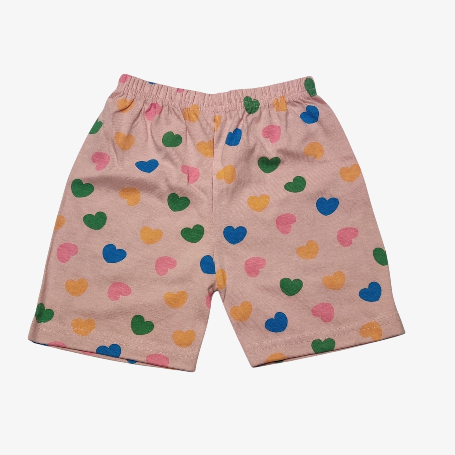 Mocha peach baby shorts with printed multicolor hearts