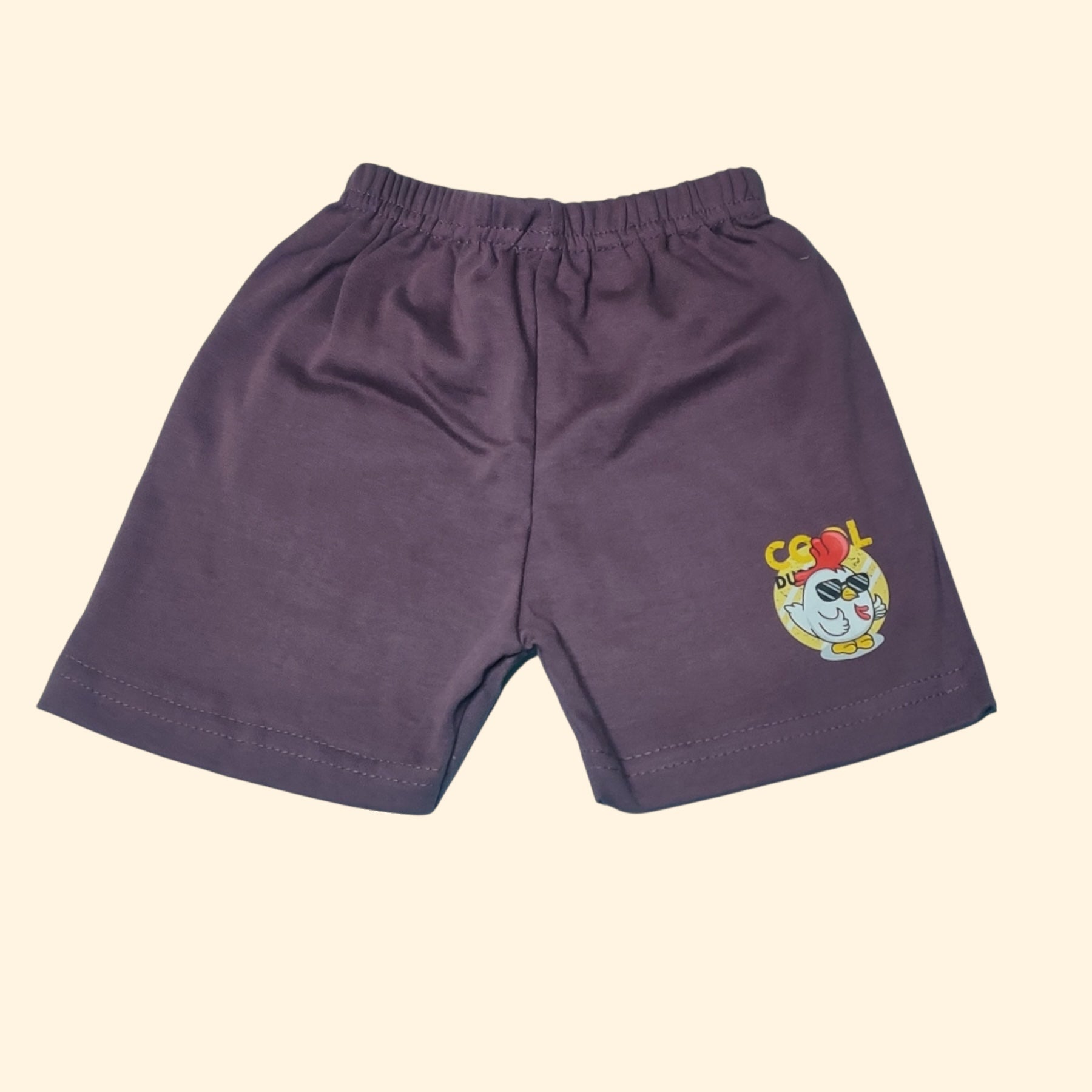 Plum purple baby shorts with printed cartoon character