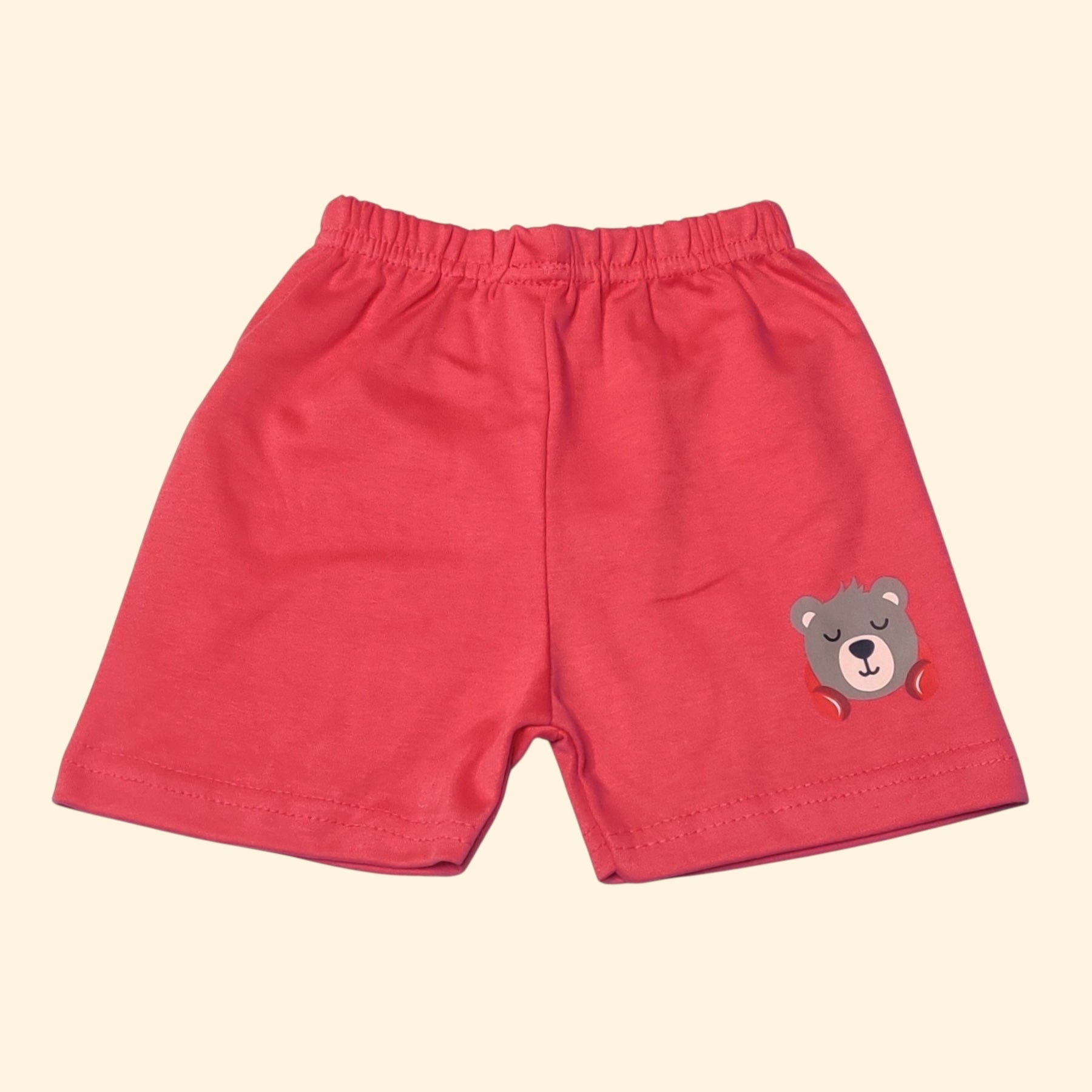 Poppy red baby shorts with printed bear face