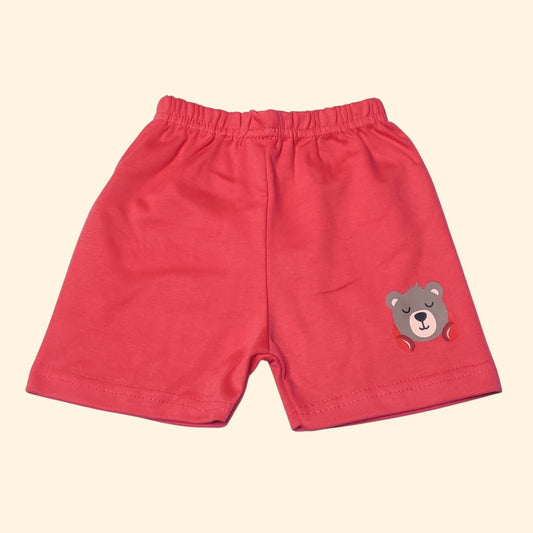 Poppy red baby shorts with printed bear face