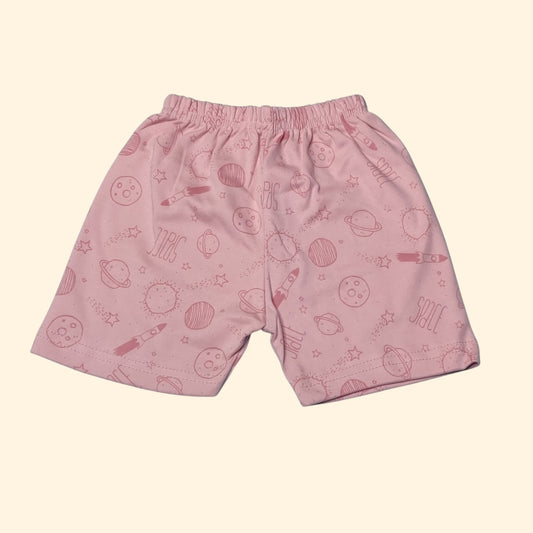 Powder pink baby shorts with printed pattern