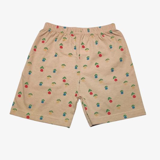 Sand beige baby shorts with colorful fruit pattern