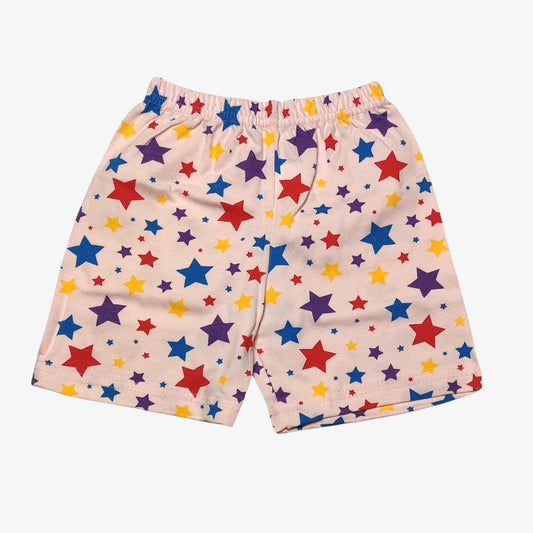Soft pink baby shorts with printed star design