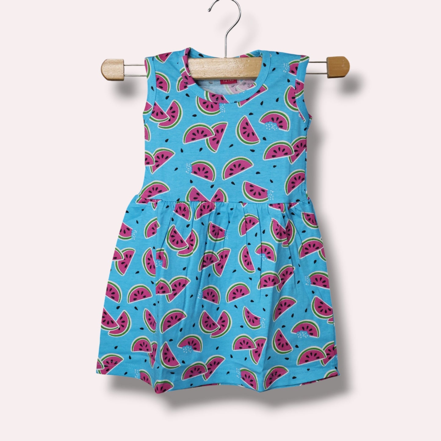 Blue baby sleeveless frock with watermelon printed design