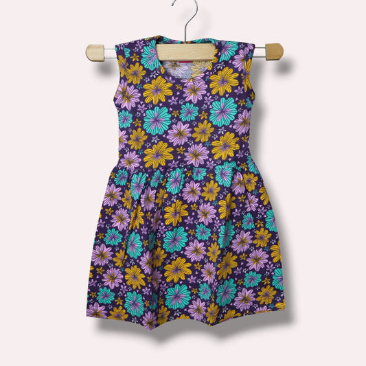 Multicolor baby sleeveless frock with colourful floral printed design