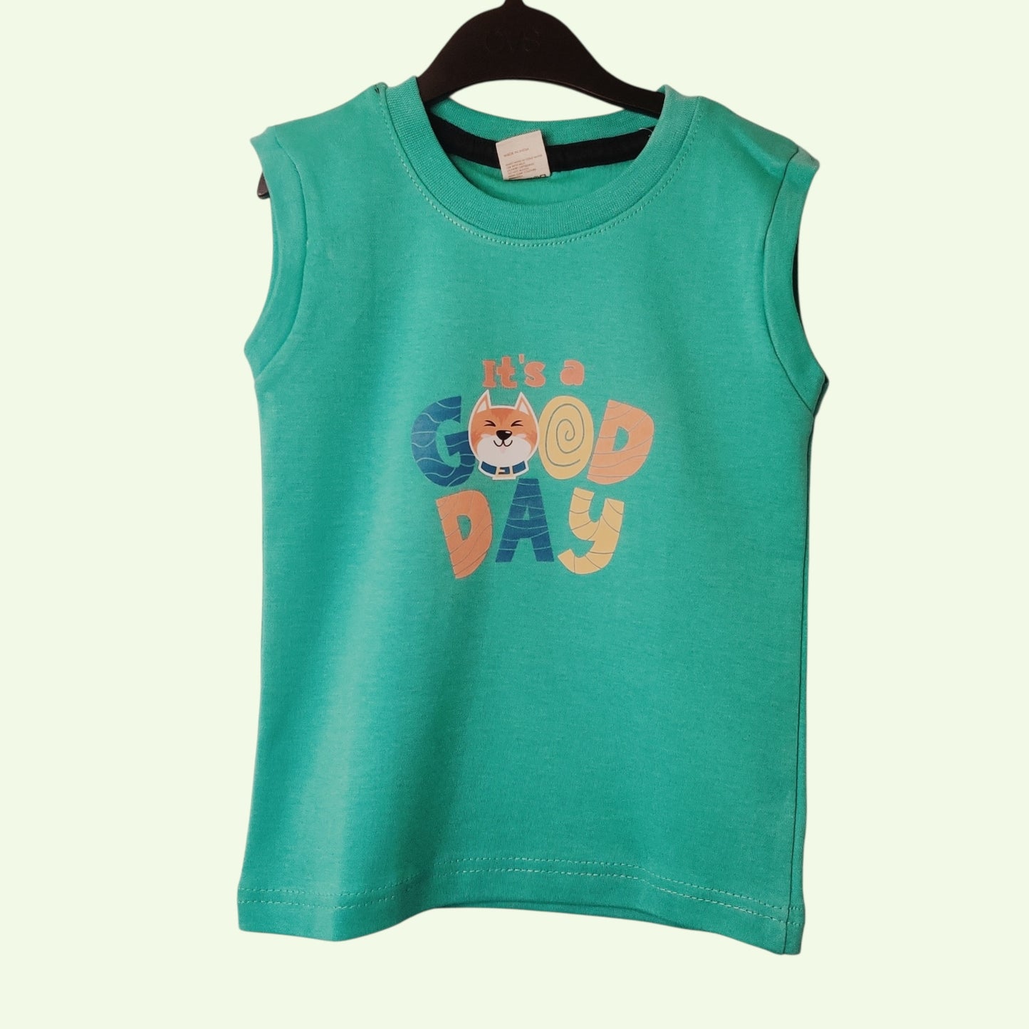 Tropical green baby sleeveless t-shirt with printed design