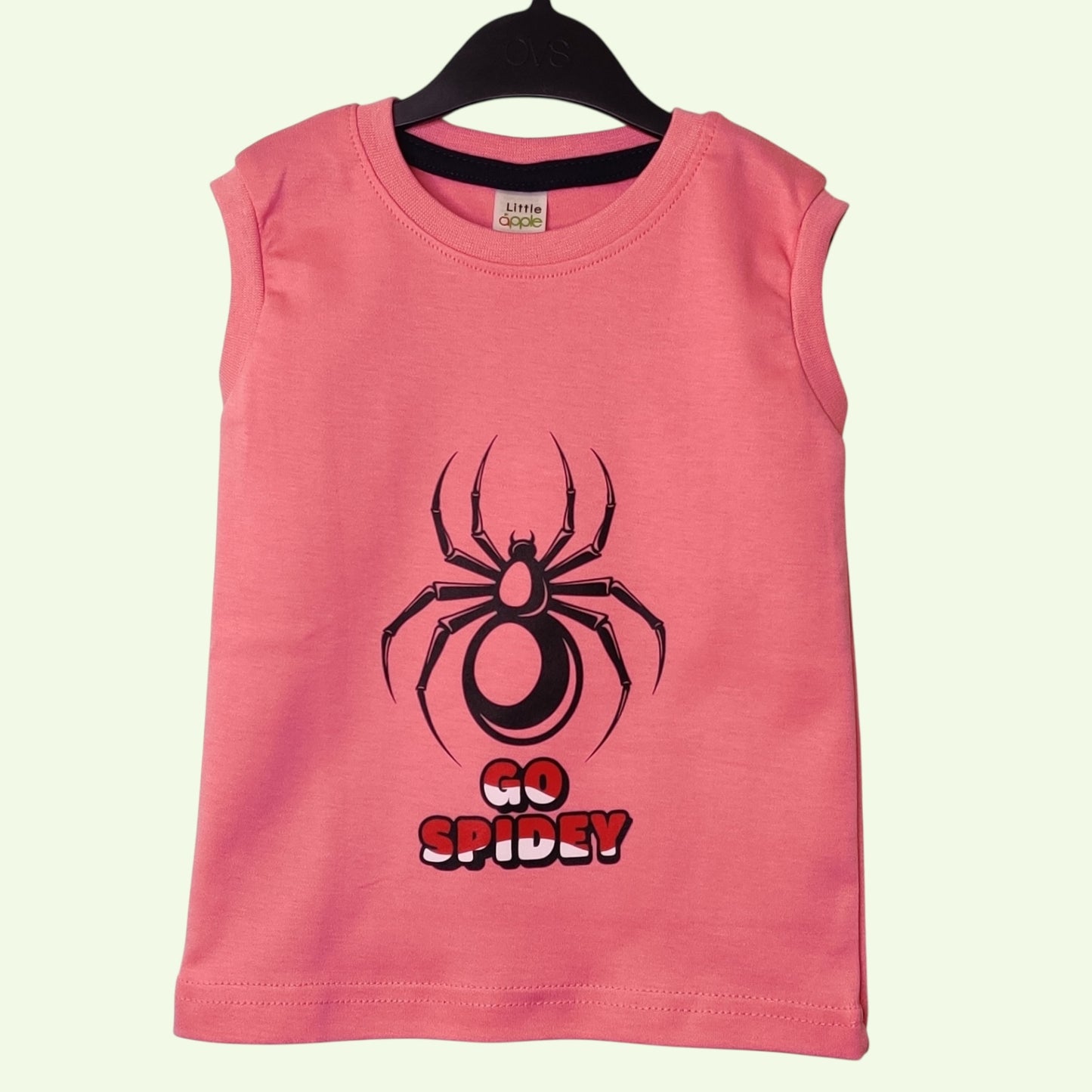 Blush pink baby t-shirt with printed spider design