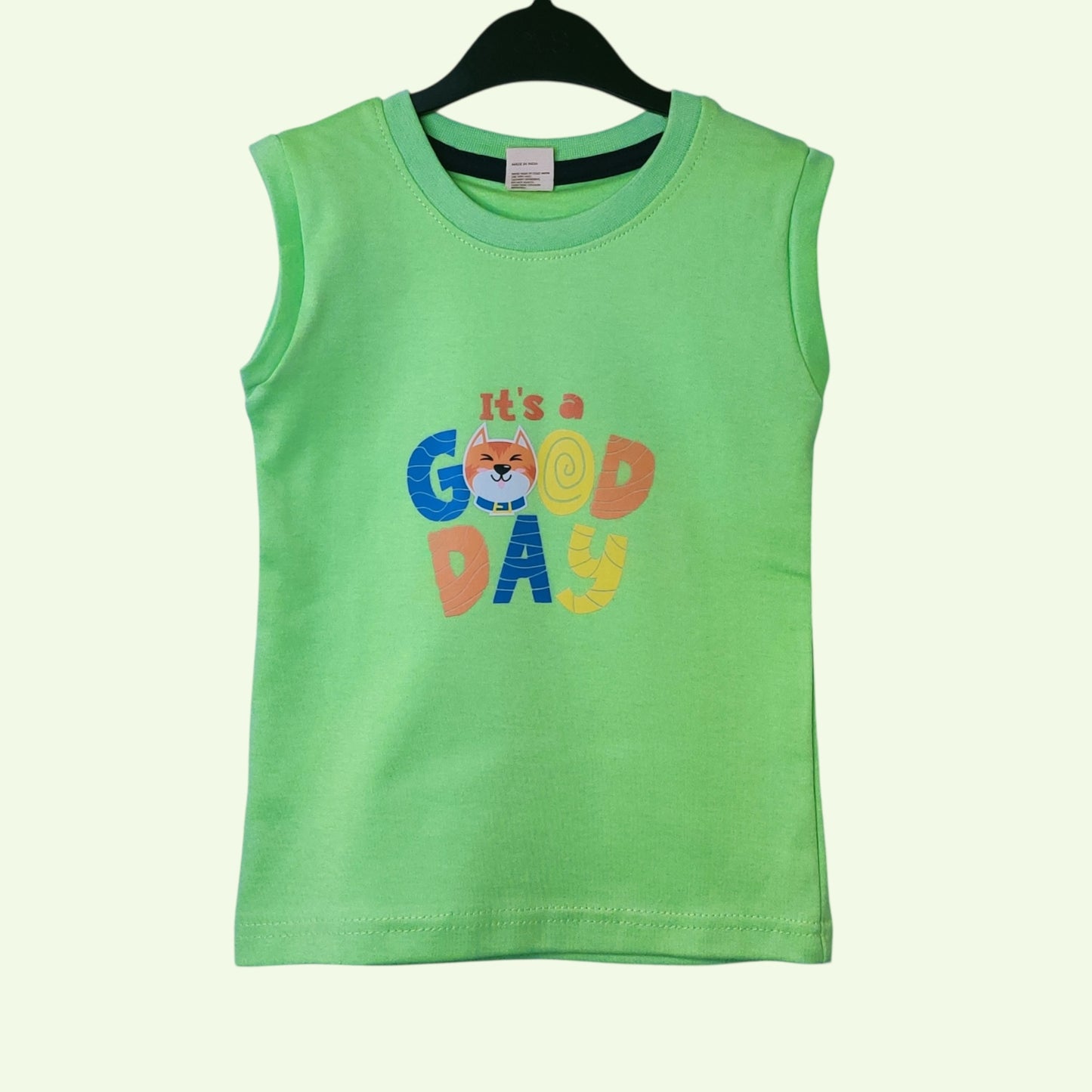 Fluorescent green baby t-shirt with colorful text design