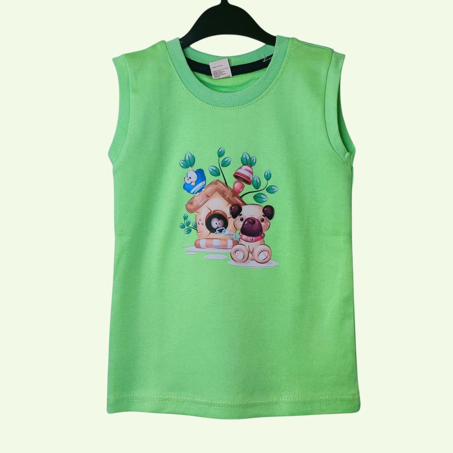 Fluorescent green baby t-shirt with printed teddy design