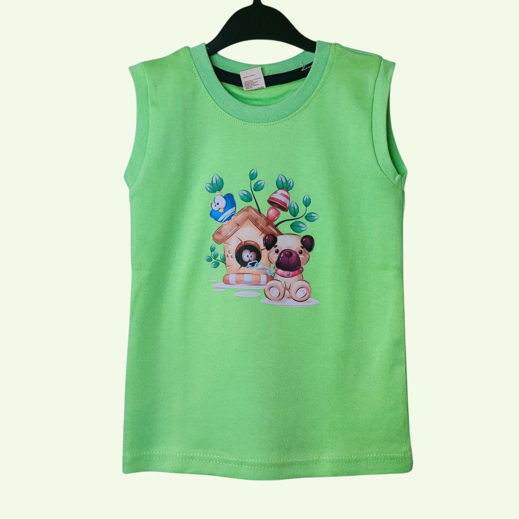Fluorescent green baby t-shirt with printed teddy design