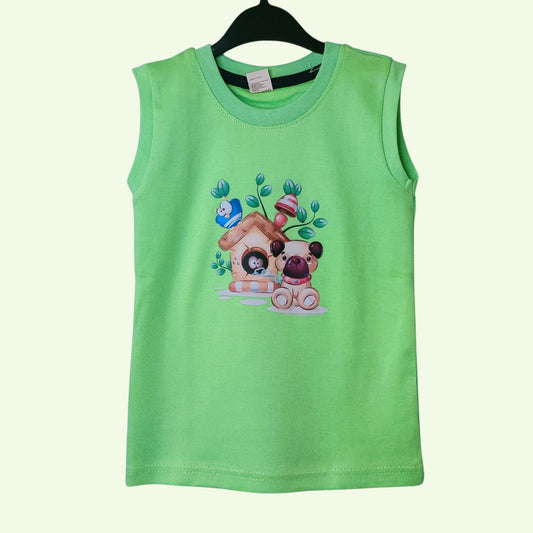 Fluorescent green baby t-shirt with printed teddy design