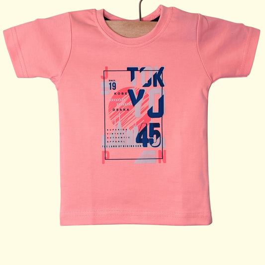 Light coral pink baby t-shirt with printed Tokyo design