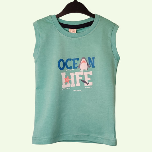 Turquoise baby t-shirt with printed ocean life design