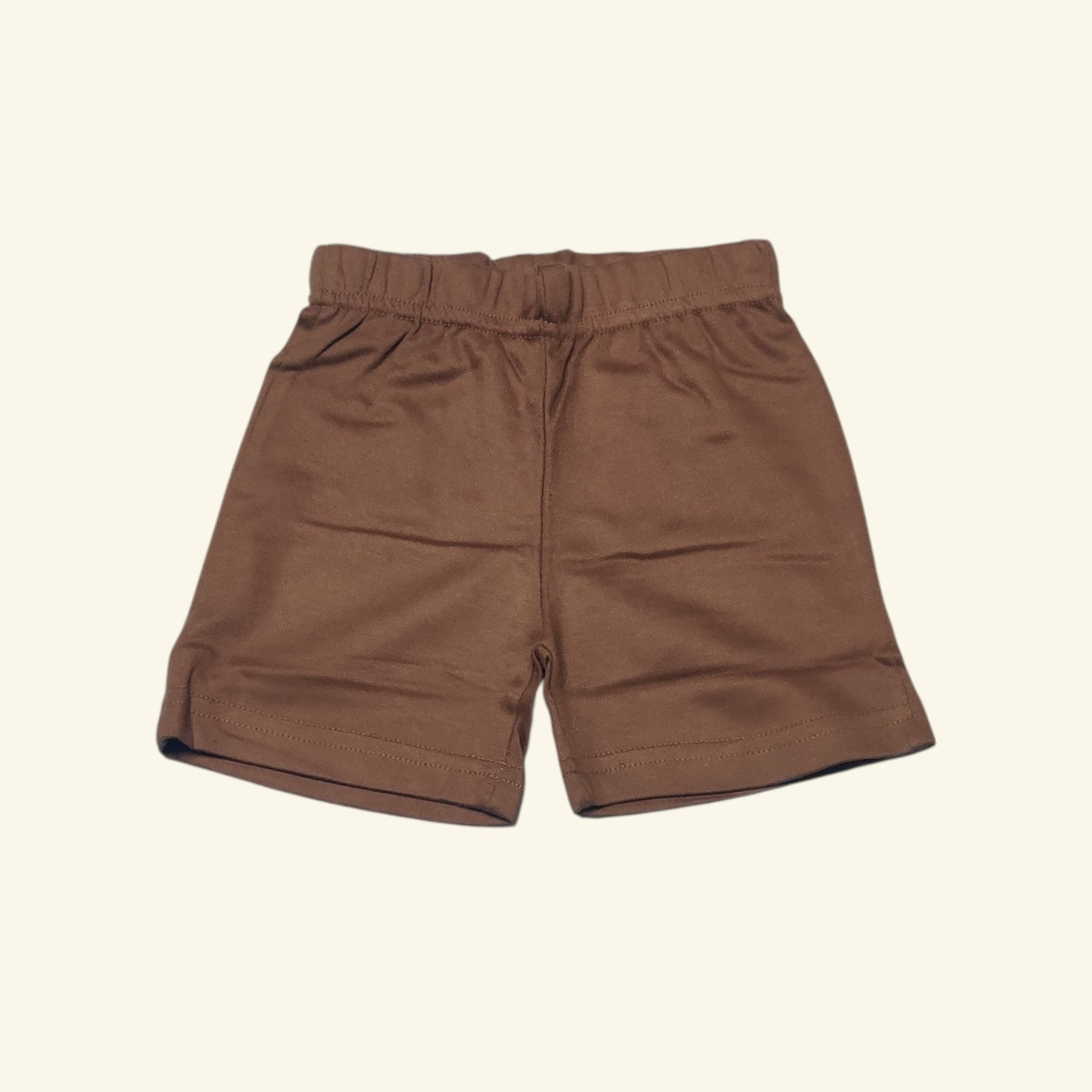 Cocoa brown cotton baby boy shorts front view