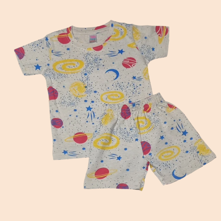 Baby space themed beige clothing set