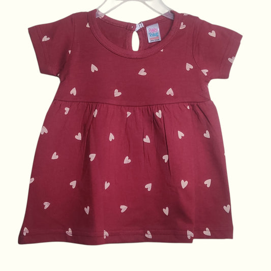 Maroon and white heart print cotton baby frock front view