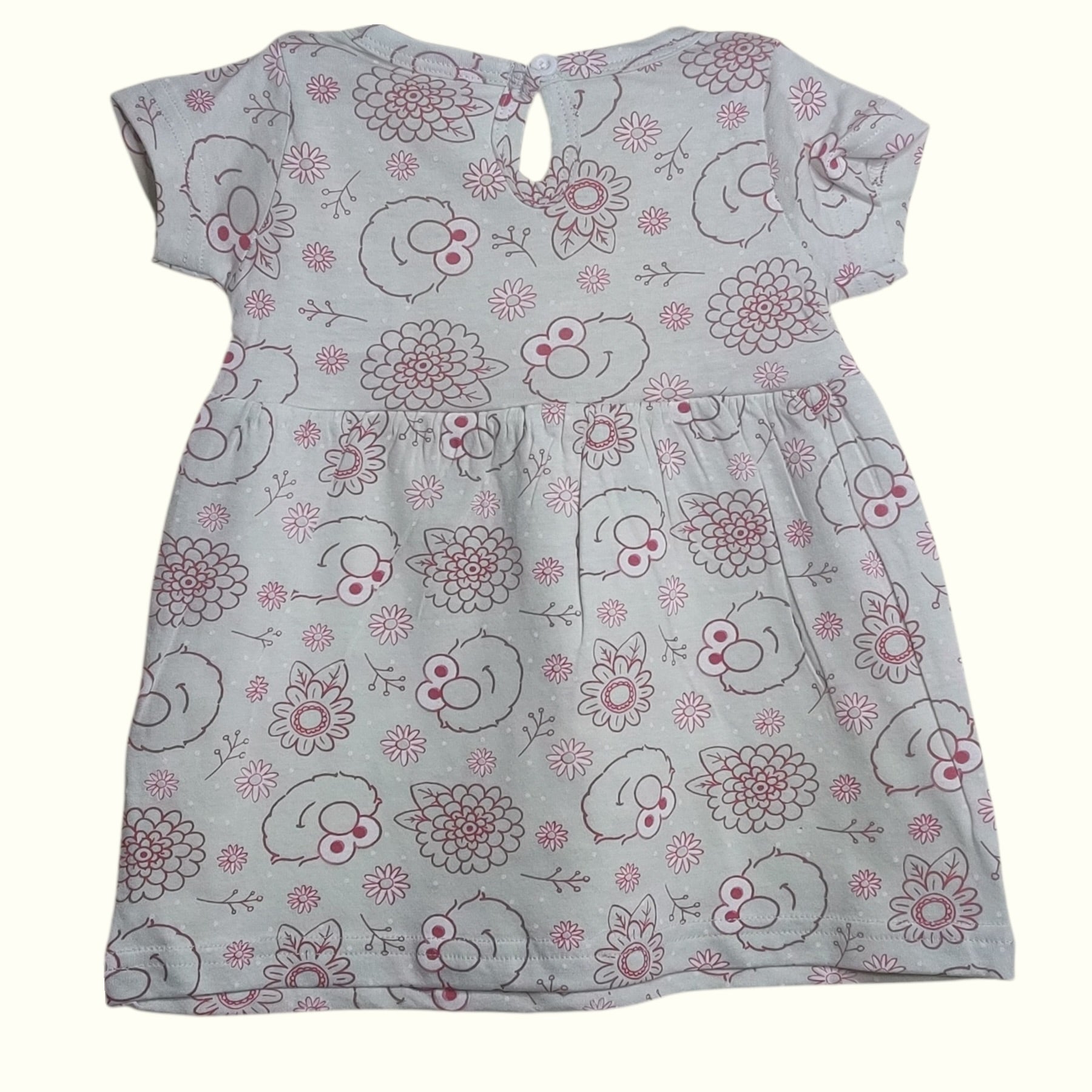 Mist green cotton printed baby frock back view