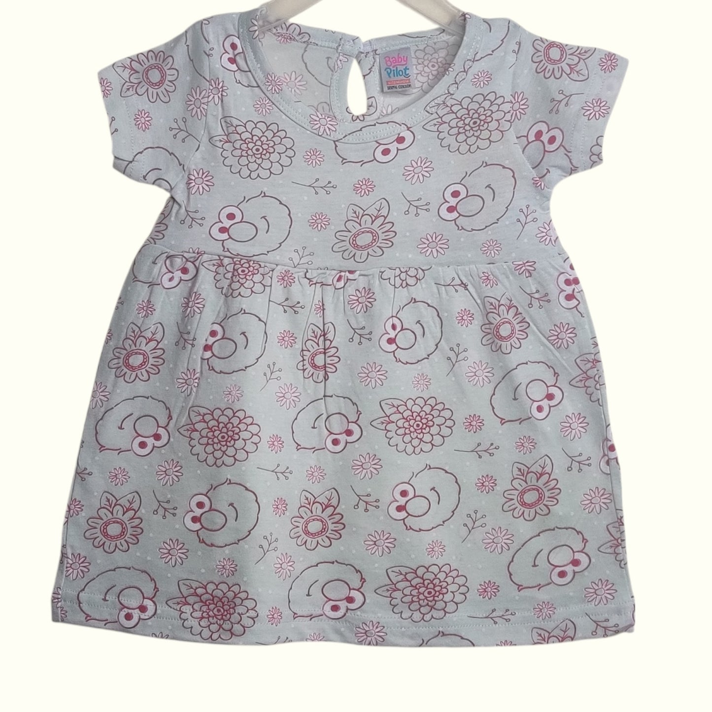 Mist green cotton printed baby frock front view