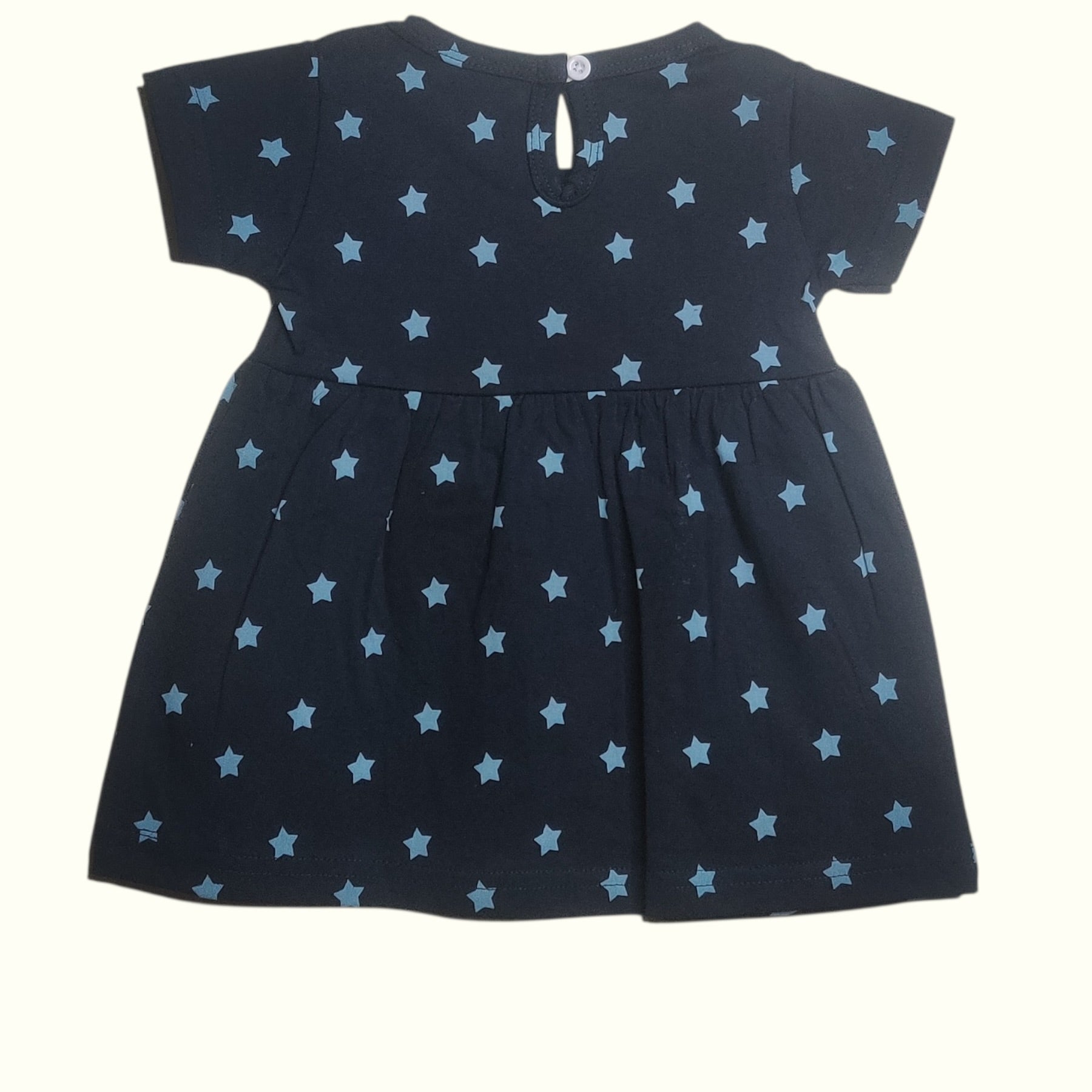 Navy Blue cotton printed baby frock back view