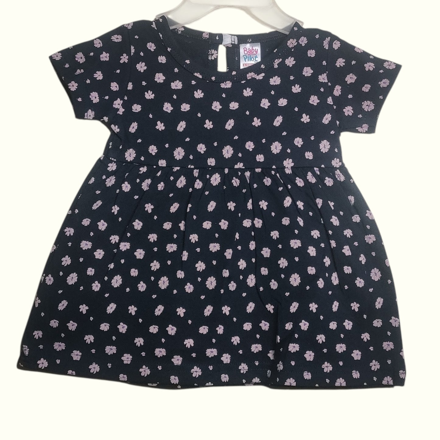 Navy cotton printed baby frock front view