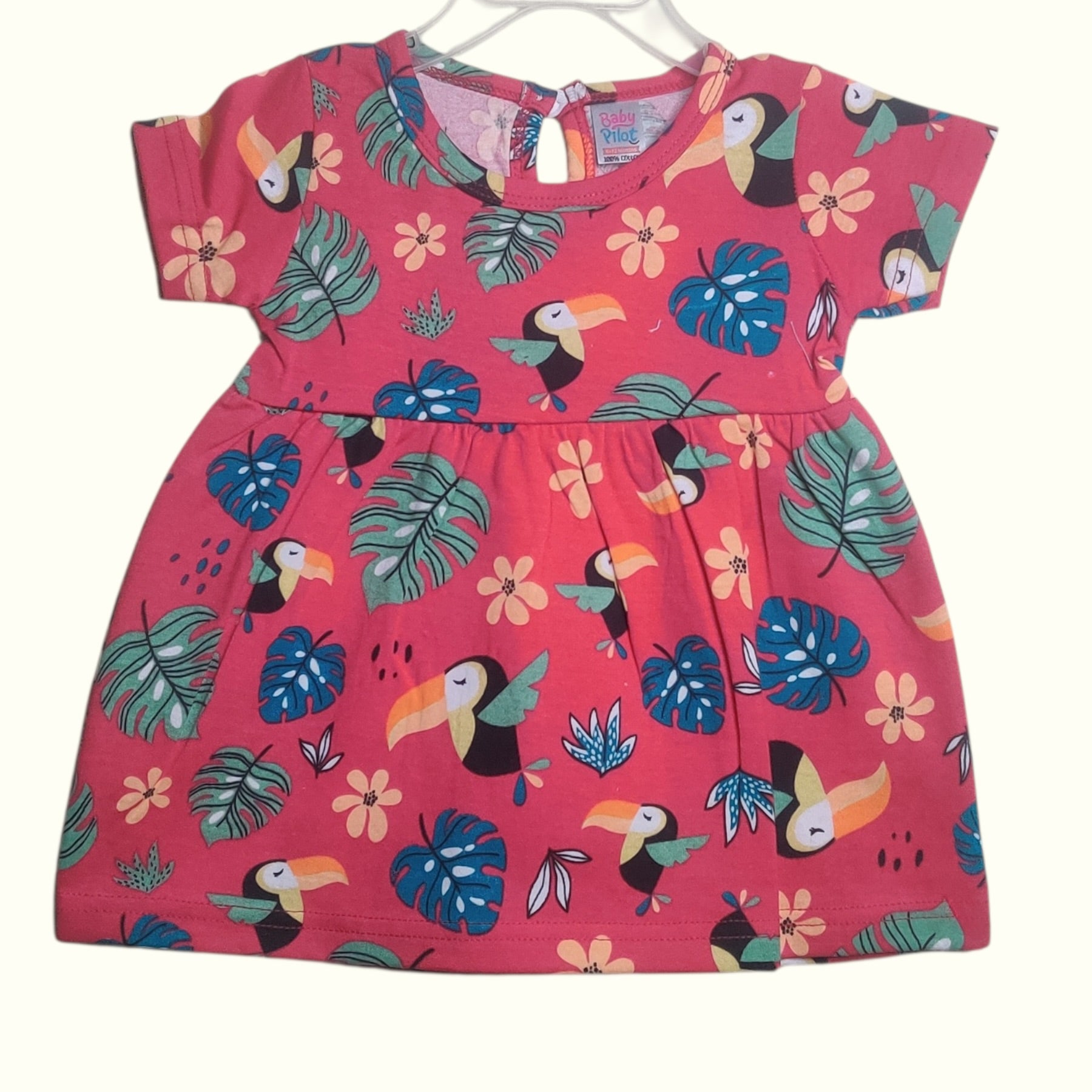 Watermelon red cotton printed baby frock front view