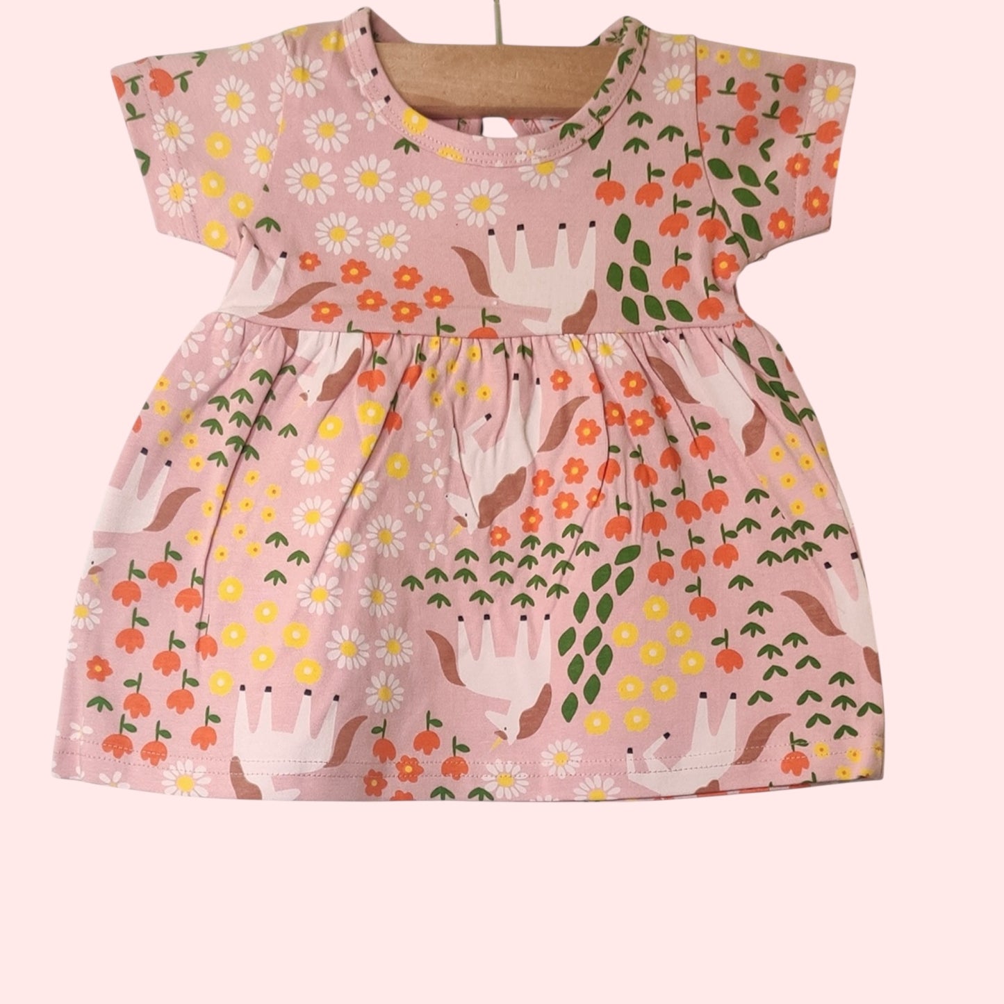 Dusty pink baby girl frock with deer and floral design