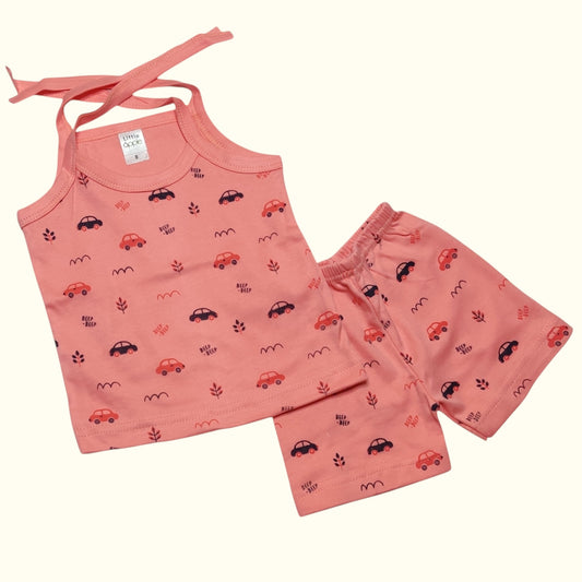 Pink children's set with car pattern