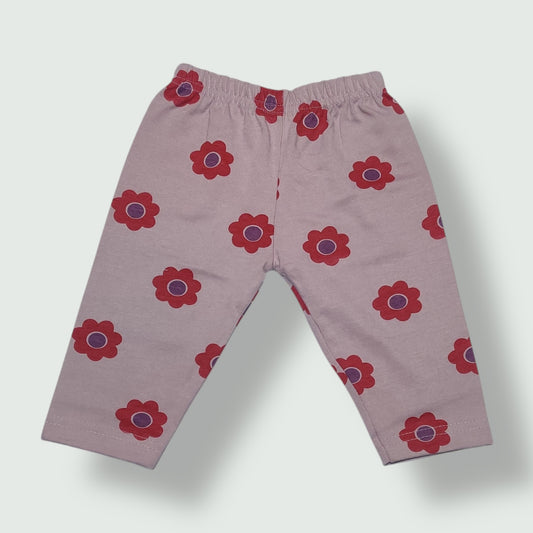 Pale mauve baby pant with red floral print front view