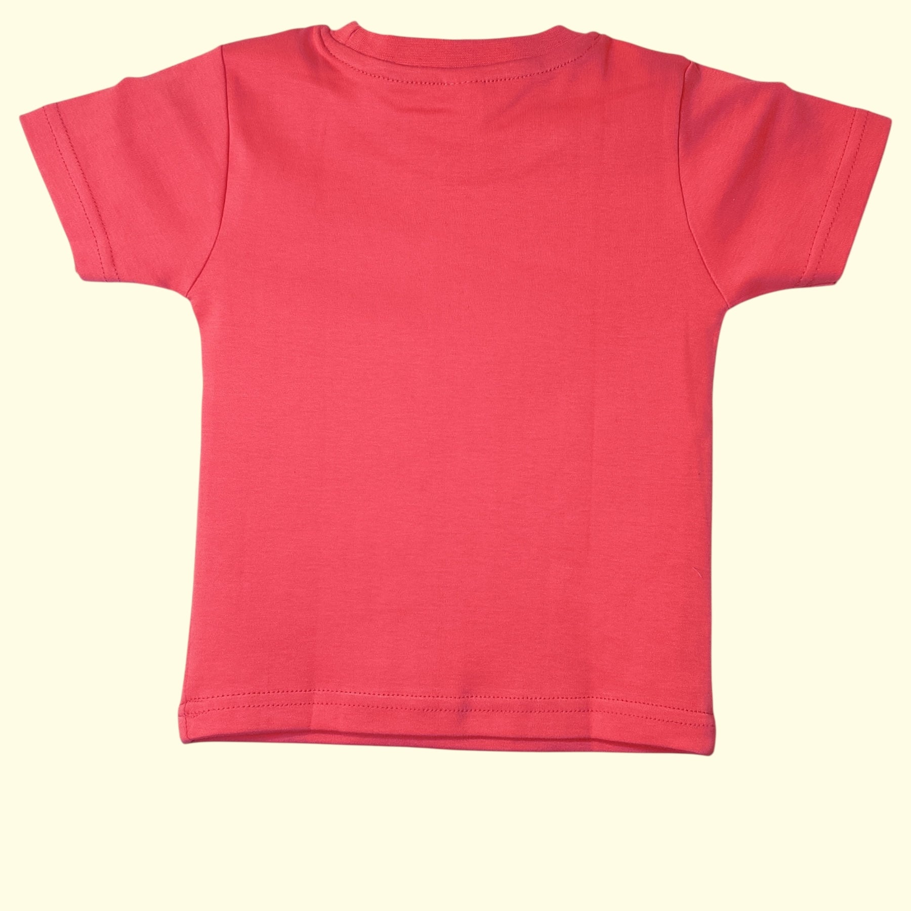 Coral pink baby t-shirt with round neck and short sleeves in soft cotton