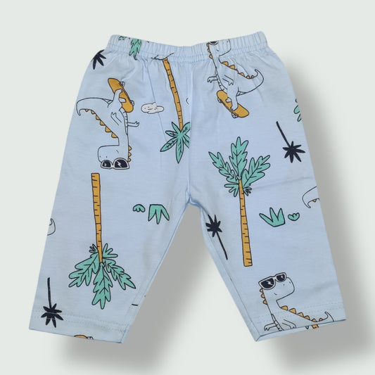 Sky frost baby pant with dinosaur print front view