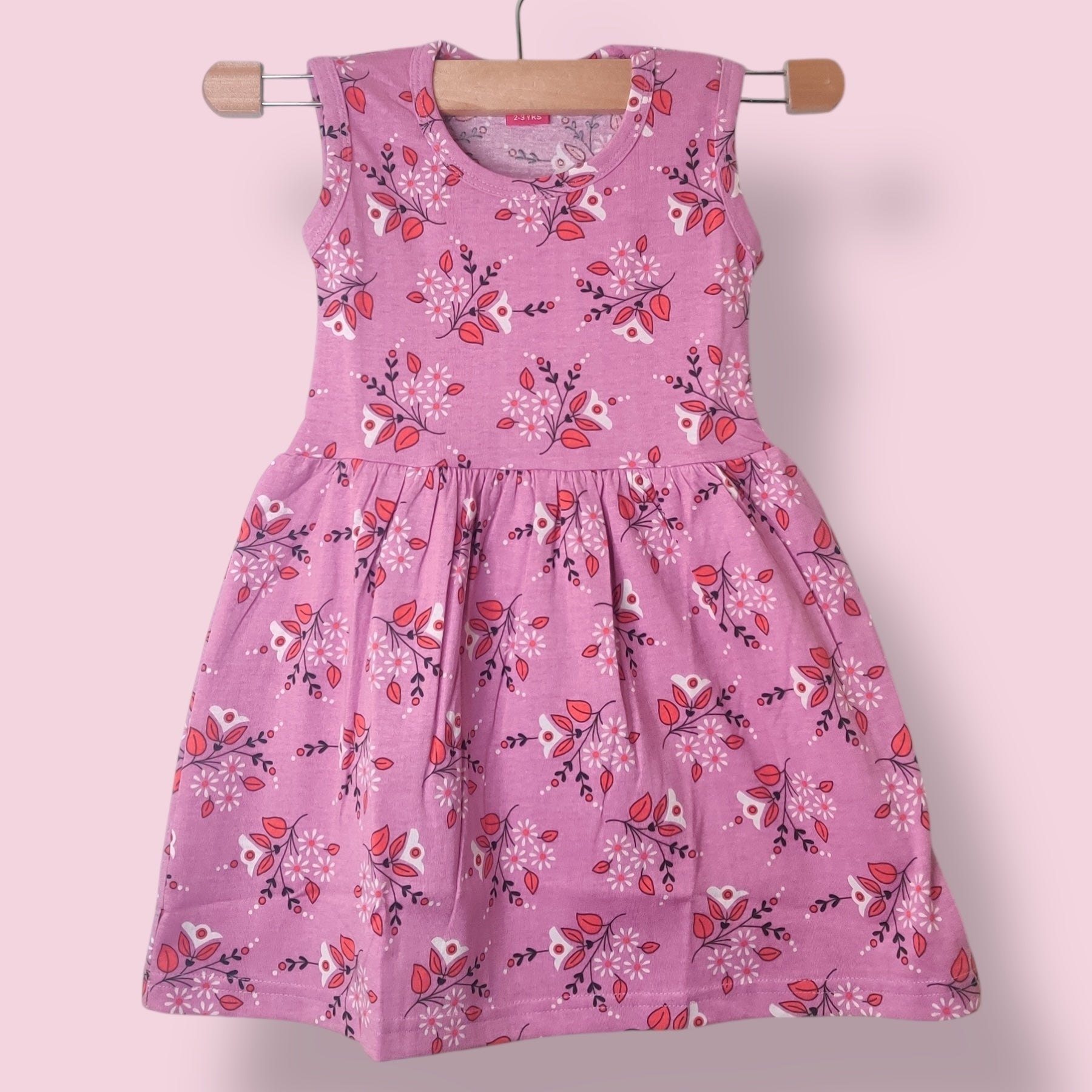 Lilac bloom toddler sleeveless frock with all-over floral print