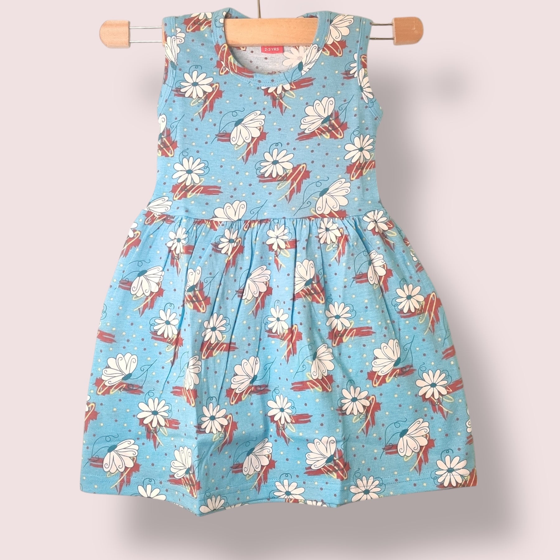 Morning blue toddler sleeveless frock with all-over floral print