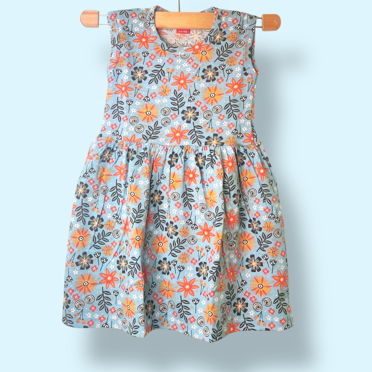Sky bloom toddler sleeveless frock with all-over floral bow print